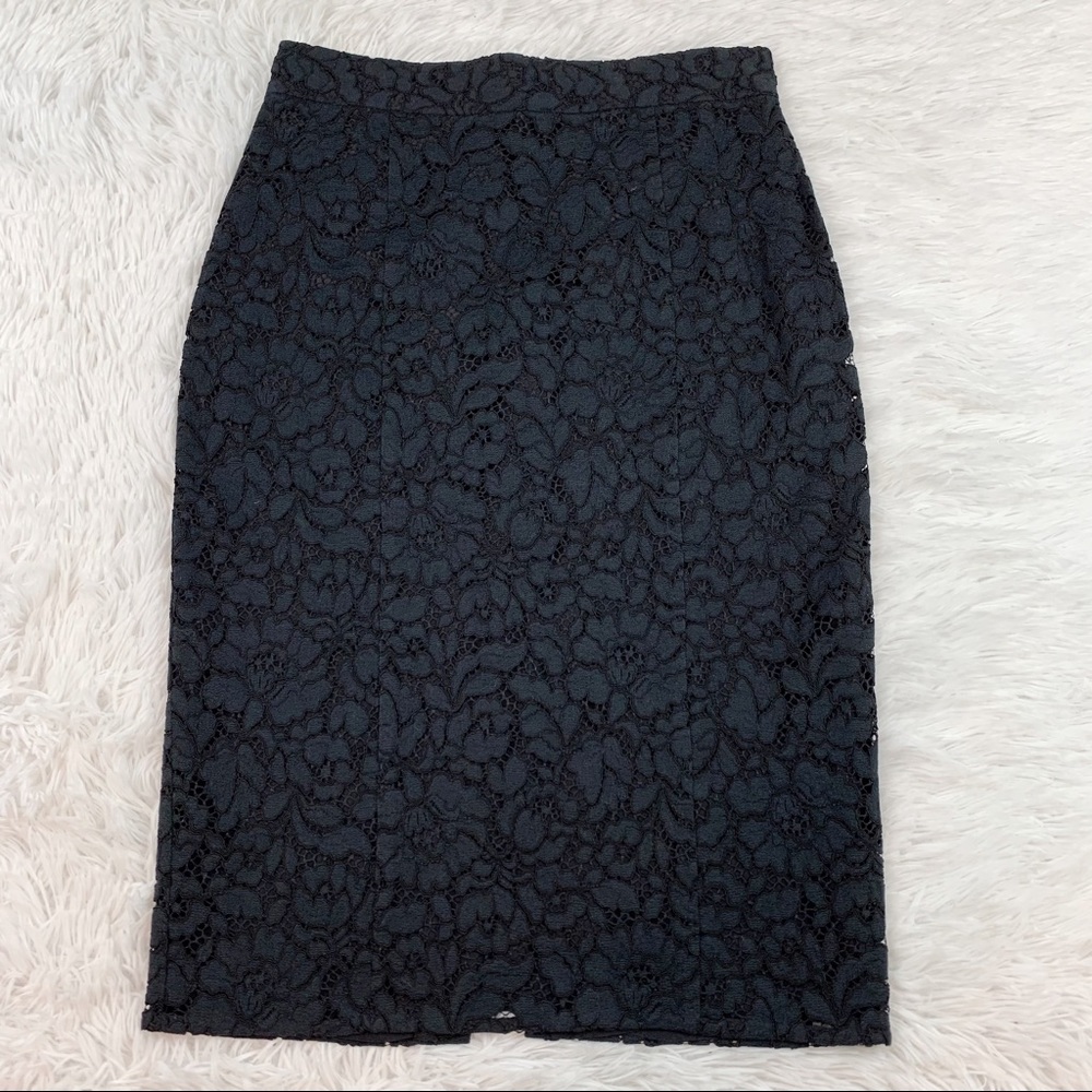 Joseph New women high waisted black lace pencil skirt knee length back slits